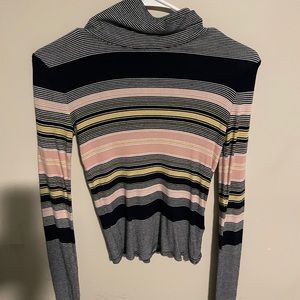 multi colored striped turtleneck